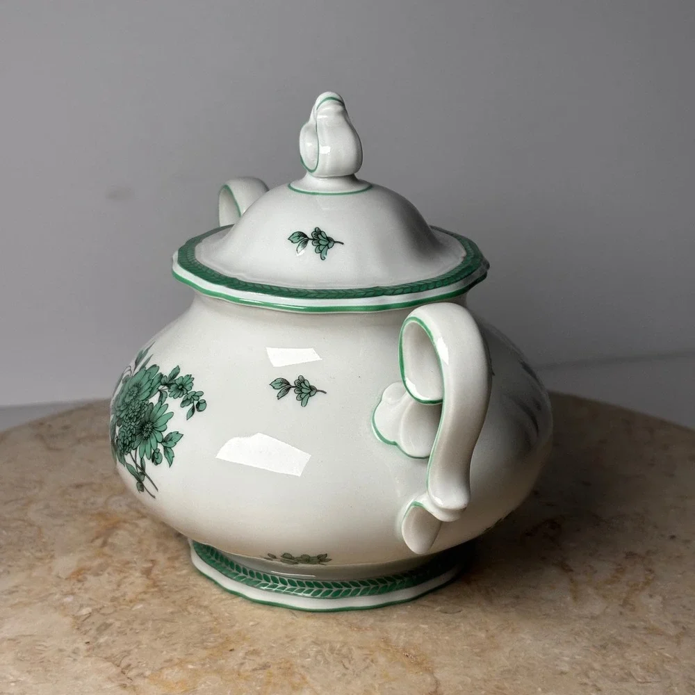 Rosenthal Chippendale Sugar Bowl Lid Green Floral White Porcelain Germany 08 ROB